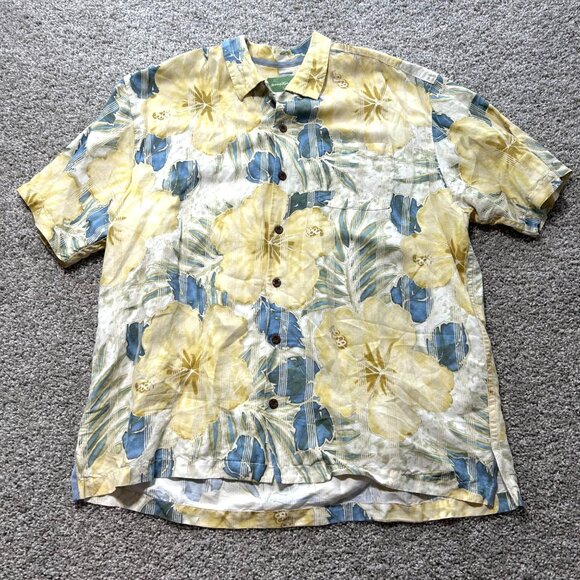 Tommy Bahamas Men's Sz Extra Large Yellow Casual Hawaiian Silk Floral - Picture 2 of 8